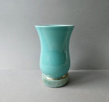 vase cornet Art Deco, en céramique bleue turquoise et dorée, 1940