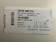 TICKET CONCERT TOM NOVEMBRE 22 JANVIER 2002 THIONVILLE