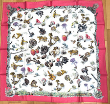 VTG HERMES Carre 90 100% silk scarf Mushrooms Champignon France Pink #y4972