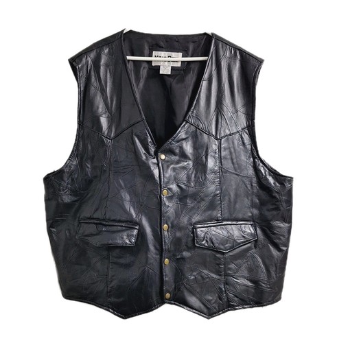 Black leather biker vest - black, big