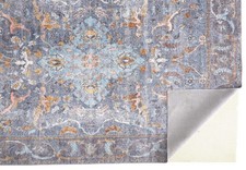 Tapis Floral Bleu Gris Et Orange 8' X 10'