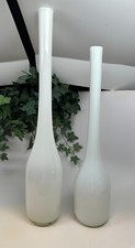 MCM White to Clear Hand Blown Glass Long Neck Vases Set of 2 - 23” & 20” Tall