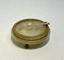 VINTAGE ANTIQUE PALE GREEN MARBLE ONYX BRASS TRIPOD ASHTRAY LION PAWS