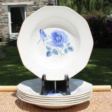 Lot de 6 assiettes creuses anciennes rose bleue Digoin Sarreguemines ø 23 cm