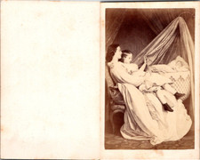 Mother And Little Daughter Watching Baby Sleeping In A Crib Vintage CDV al