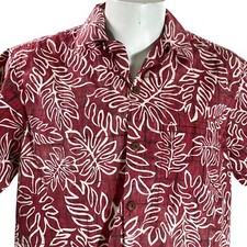 Chemise Hawaïenne Grande Imprimé Floral Feuilles Contour Inversé Rouge Blanc