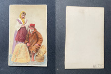 Italy, Chicken Merchants at the Market, circa 1870 CDV Vintage Albumen - Watercolor