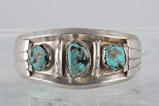 SOUTHWESTERN STERLING SILVER TURQUOISE STONE HEAVY CUFF BRACELET 925 FINE 2396