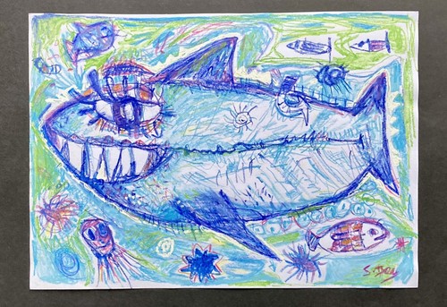 Tableau peinture requin - tableau,