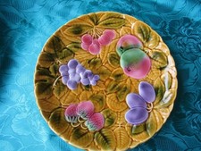 Large Sarreguemines Majolica Slipper Pie Dish Fruit Decor
