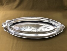 ART NOUVEAU oval serving plate silver metal fish decor 58 cm tray