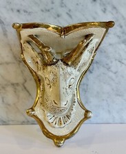 Victorian Staffordshire Pottery Stag Wall Shelf Bracket White Gilt 19th C