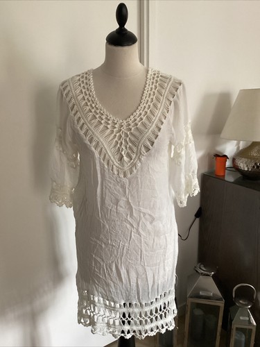 Robe plage blanche - blanche, dentelle