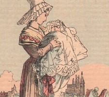 Ancienne gravure aquarellée