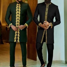 Muslim Arab Men Traditional Jubba Thobe Ethnic Blouse Pants Wedding Party Suits