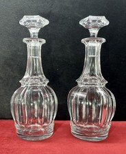 VAL SAINT LAMBERT PAUL 2 CARAFE CRYSTAL WINE DECANTERS FLAT SIZE 19TH CENTURY