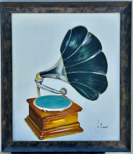 Huile sur toile gramophone - huile, toile,