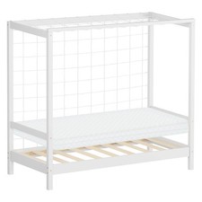 Lit enfant but de football avec matelas sommier cadre en bois blanc 70x140 cm