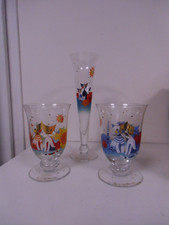 Verres à pieds et flute vintage Goebel Germany design Rosina Wachtmeister chats