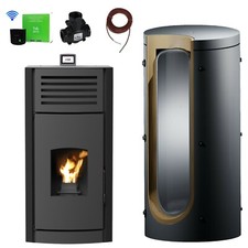 A + Robin Wood Enya Aqua Noir Poêle à Pellets Chaudière 12kW Lot Complet + Wifi