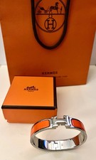 Bracelet Hermès Clic H- Émaillé Orange/argenté- État Neuf - Taille GM Authentic