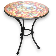 Table Ronde En Pierre Lavique De L'Etna, Piedestal En Fer Forgé, Ø 60 Cm