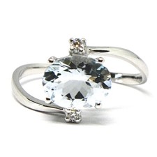 Bague en or Blanc 750 18K, Aigue-Marine Coupe Ovale ,Diamants