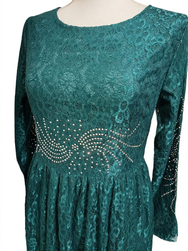 Robe longue dentelle verte - en,