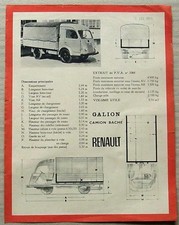 RENAULT GALION CAMION BACHE Truck Sales Specification Leaflet c1963 FRENCH TEXT