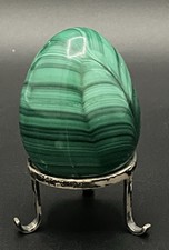 Malachite Egg Carved on Metal Support, Natural Stone