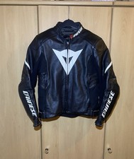 Dainese Motorcycle Leather Jacket Black White Size 46 (S/M Slim Fit)