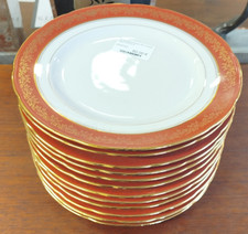 Lot 12 assiettes Emaux PORCELAINE LIMOGES décor Ocre et Or ROUGE 03 8MAG 26/08