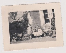 Antique Photo Girl with Pram Doll Courtyard Garden Vintage Rare Collection