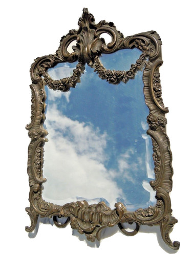 Miroir rocaille bronze - , cisele