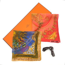 Auth Hermes Carré 45 CARPE DIEM/LES CAVALIERS D'OR Silk Scarf Set W/Box BA090541