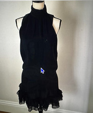 Mango Suit Black Sleeveless Dress Size 6 Robe Plissee Charleston Style High Neck