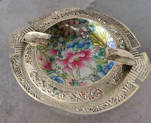 Cendrier asiatique argent - cendrier, et