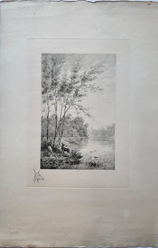 Paysage aux cerfs par - , rené