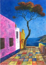 modern landscape, original painting A4 acrylic work