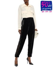 RRP €1090 STELLA MCCARTNEY Velour Jegging Trousers IT42 US6 M Silk Blend Lace