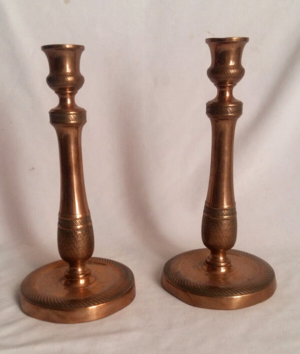 Paire bougeoirs anciens cuivre - bougeoirs,