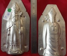N°420- MOULE A CHOCOLAT ANCIEN -2 PARTIES-ST.NICOLAS -METAL  11 cm  RARE-MOLD