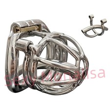 Stainless Steel Male Chastity Device Small Cage Men Metal Tube Locking Belt C629