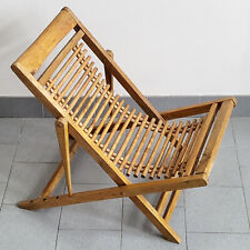 VINTAGE 1950 BAMBOO & HETRE 50S CHILEAN FOLDING DECK CHAIR DECKCHAIR