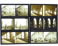 6 PHOTOS STEREO POSITIVE GLASS PLATE ROYAUMONT ABBEY CLOISTER RUINS 13X6