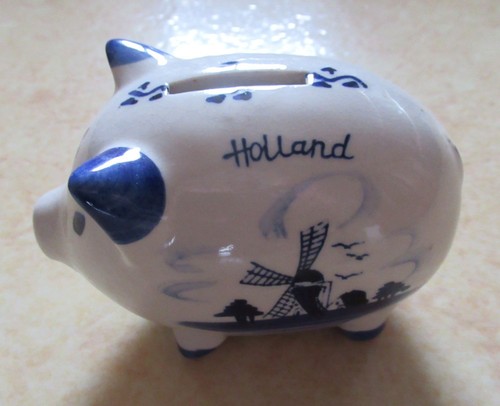 Tirelire cochon faïence delft - tirelire,