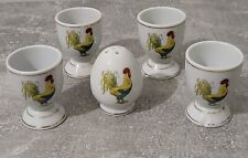 Vintage Rooster Decor Porcelain Egg Cupcakes and Salt Shaker Shell 