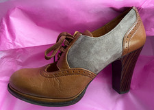 $395 CHIE MIHARA VINTAGE LEATHER SUEDE SHOES IN BROWN PERFORATED DETAILS  39 8.5