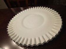 Fenton Silver Crest 12.75" Platter Torte Cake Plate Vintage milk glass ruffle