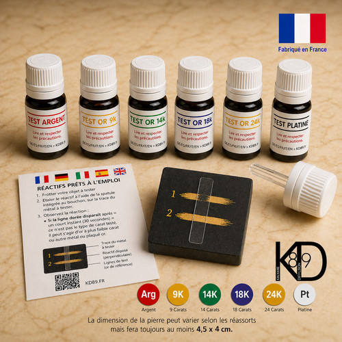 Kit test réactif acide 9k - or,
